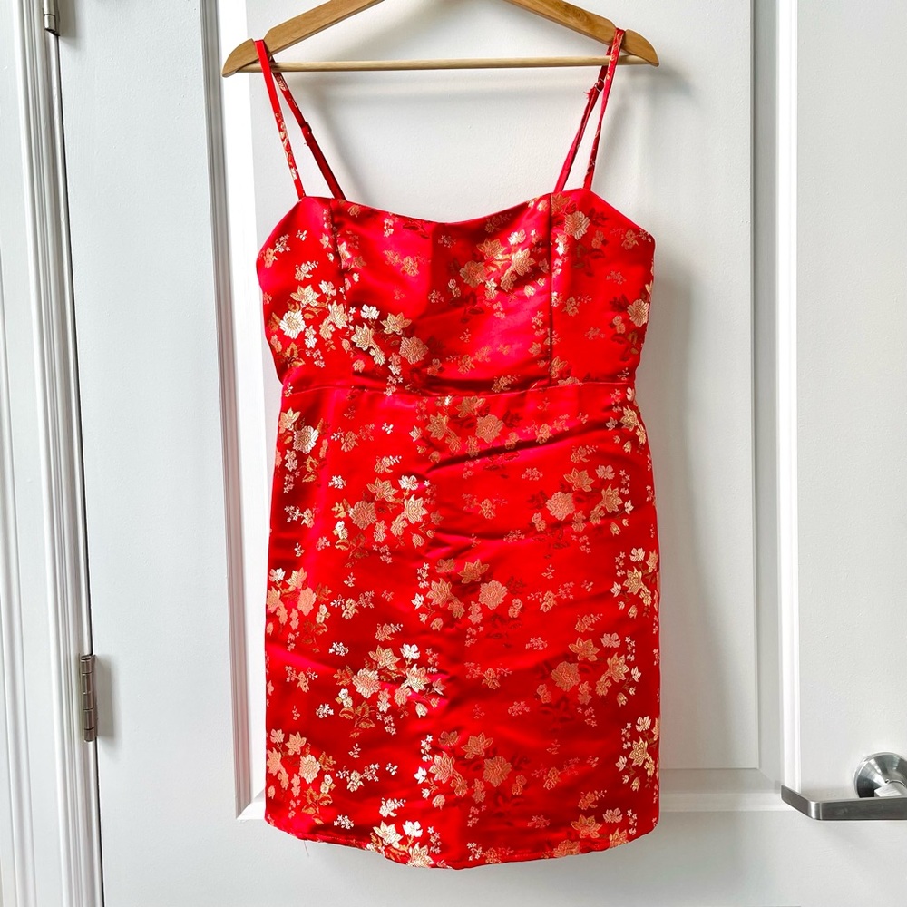 Red Mini Dress With Gold Pattern